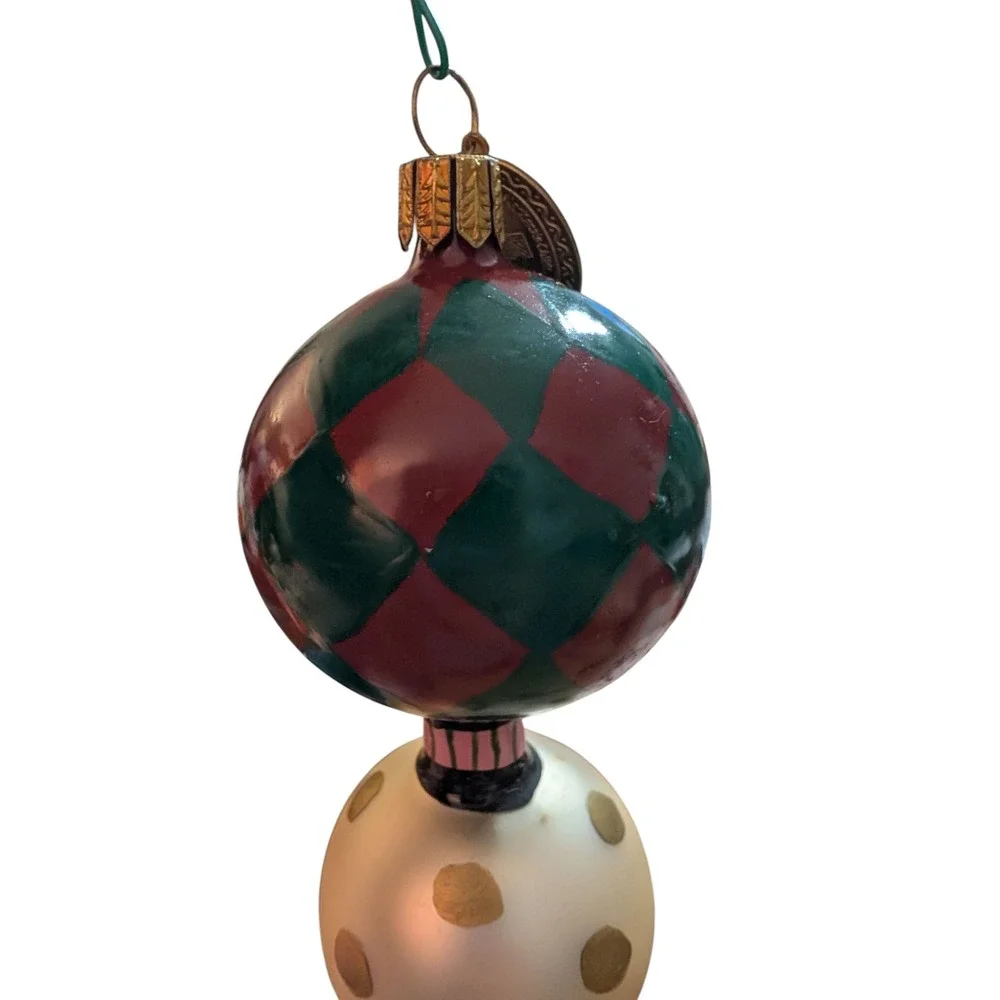 Vintage Mackenzie Childs Hand Blown Christmas Ornament Purple Green ‎ Polka Dot